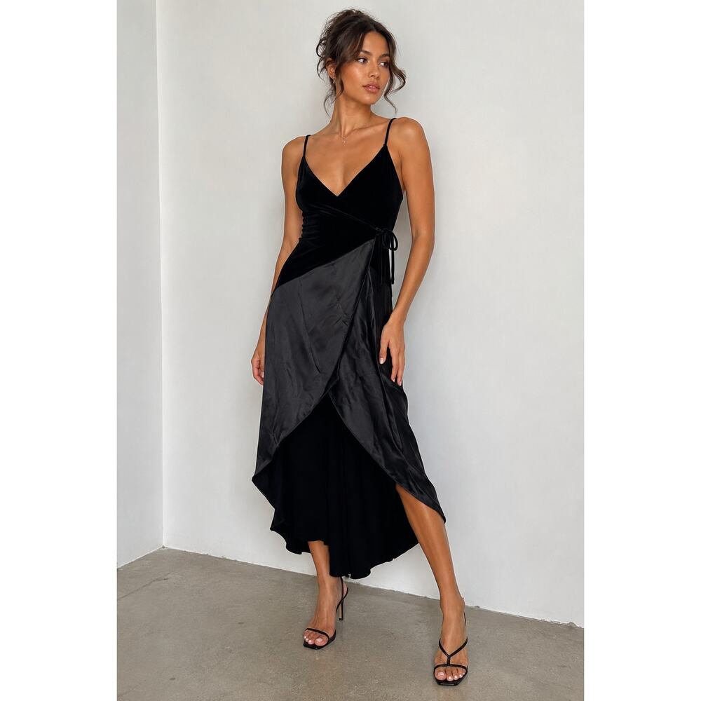 Bebe | Vintage Y2K Black Velvet & Satin Asymmetrical Wrap Dress Sm Whimsigoth